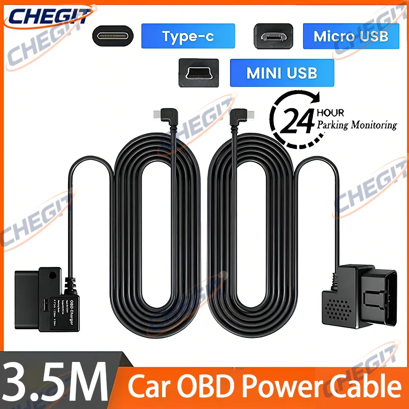 Dash Cam Hardwire Kit Buck Line OBD To USB Adapter Cable For Dashcam Mirror CarPlay Monitor DVR Charger 24 Hours Parking Monitor