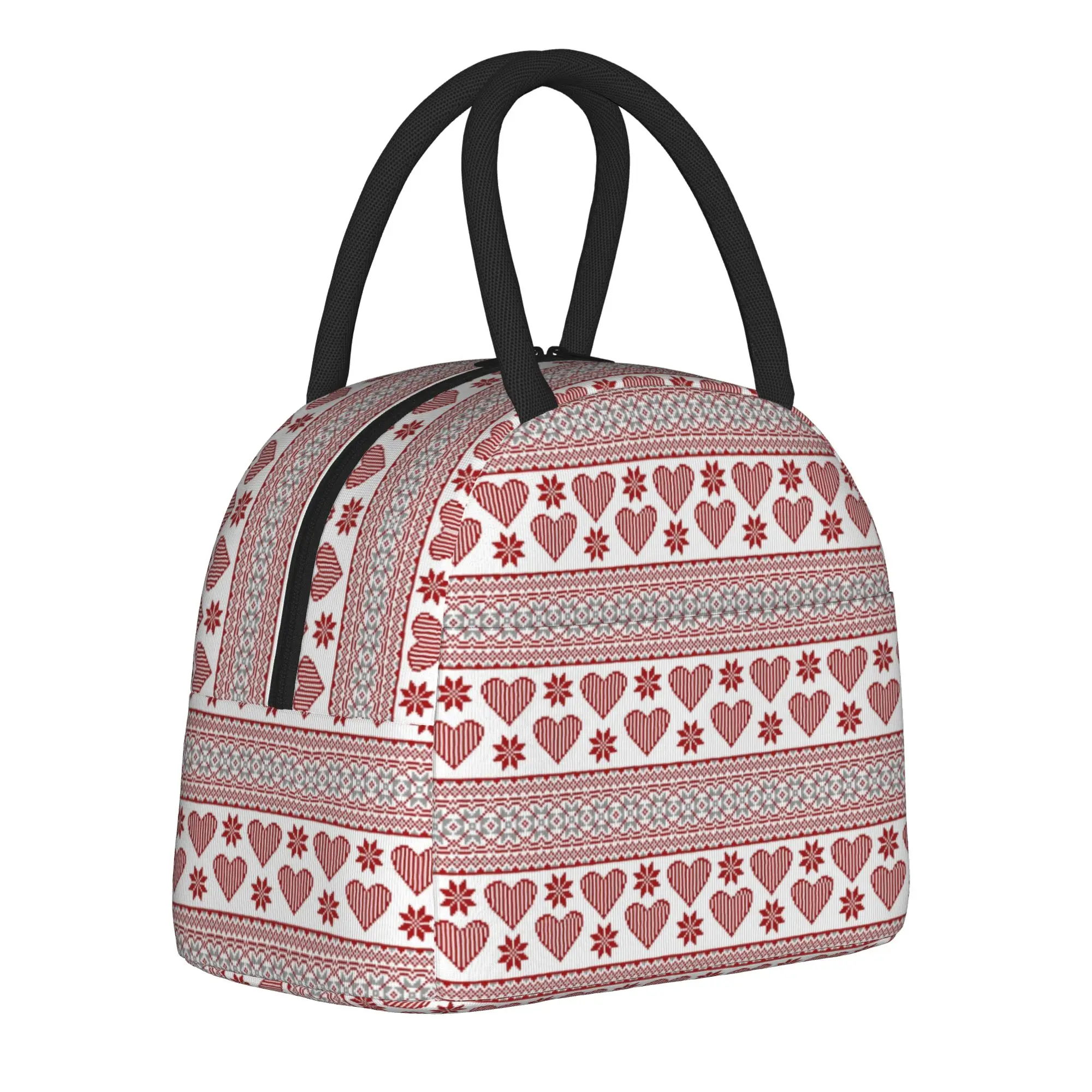 

Heart Snow Valentine's Pattern Insulated Lunch Bags Thermal Bag Reusable,Meal Container Large Tote Lunch Box Food Bag