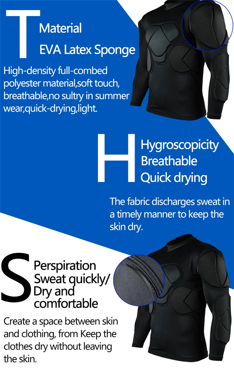 Professionelle Rugby Fußball Fußball Torwart Trikots Rüstung Uniformen Shirts Jacken verdicken EVA Schwamm Ellenbogen Brustschutz – Detail 15
