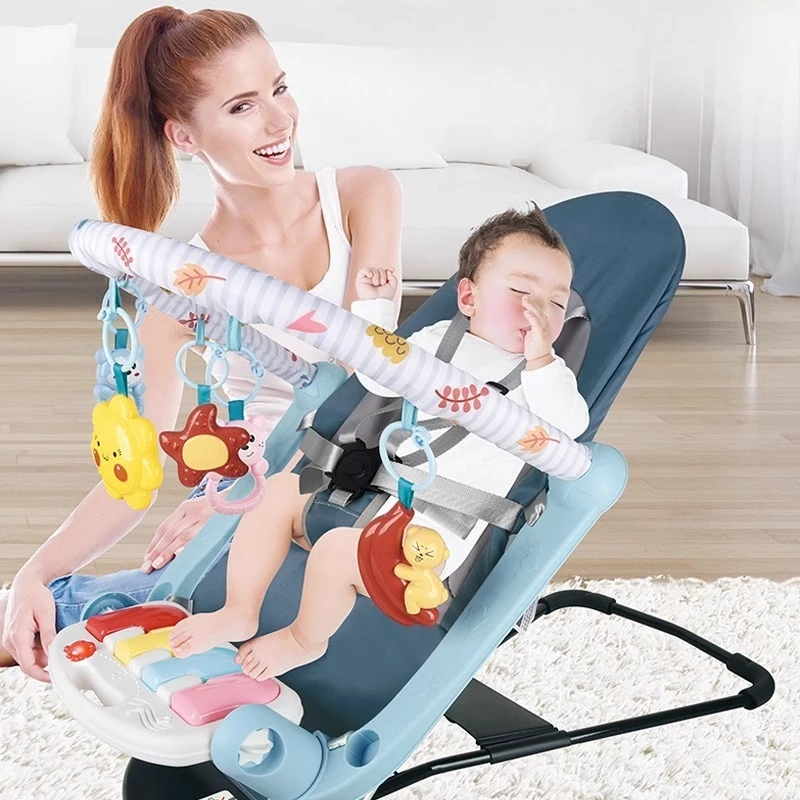 Mata edukacyjna dla niemowląt i krzesełko do huśtania, muzyczna mata do zabawy ze światłami, zabawka wspomagająca wczesny rozwój dla niemowląt i małych dzieci w wieku 0-18 miesięcy