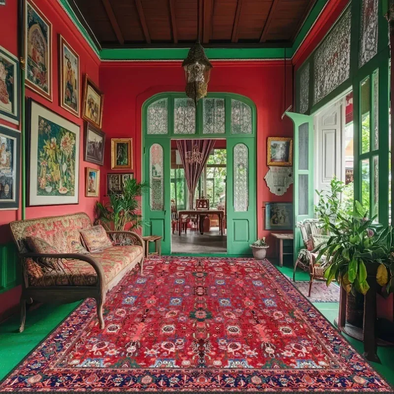 Vintage Red Oriental Persian Floral Medallion Area Rug Traditional Antique Border Non Slip Floor Carpet for Living Room Home