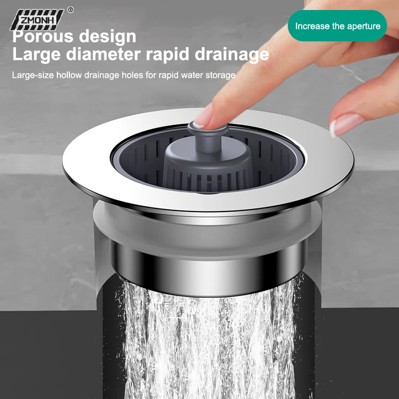 

[H]Kitchen Sink Strainers With Handle Stopper Sink Drain Basket Stainless Steel Mesh Filter Waste Hole Trap Strainer