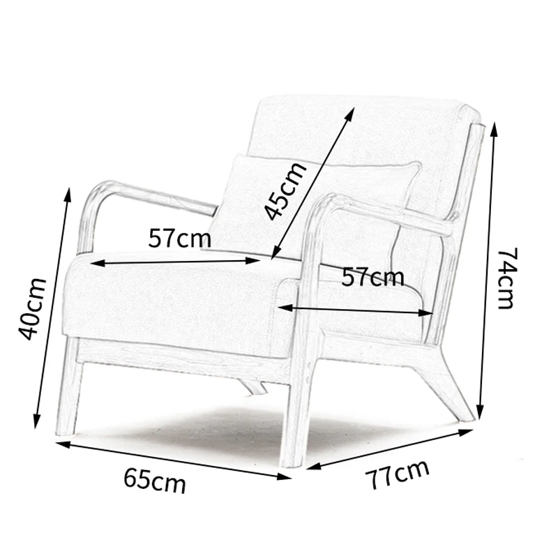 Nordic wypoczynek Sofa krzesło balkon drewniane krzesło sypialnia meble do salonu z miękką wyściełaną poduszką