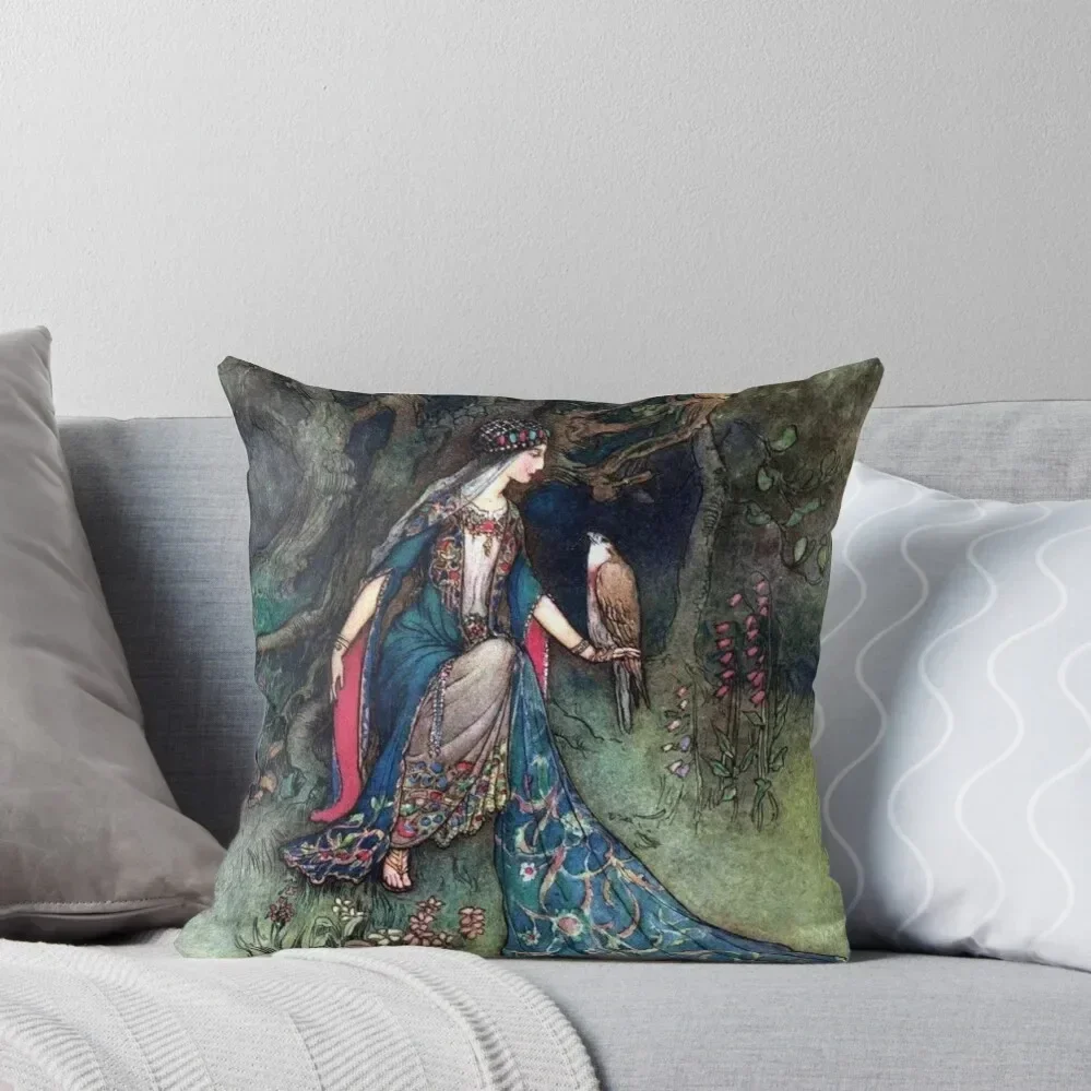 Canacee and the Falcon - Warwick Goble Throw Pillow Sofa Pillow Cover Cushions Sofa Cushion Cover Custom Cushion Photo pillow