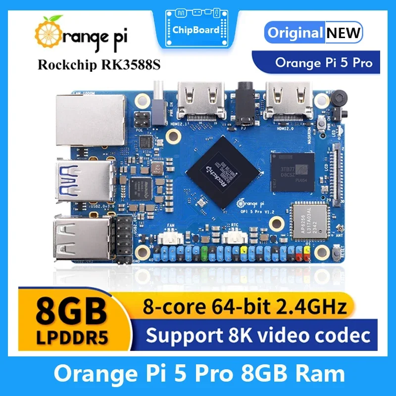 Orange Pi 5 Pro Single Board Computer 8GB Ram RK3588S LPDDR5 Wifi5.0-BT5 Development Board M2.0 Support SSD Orange Pi 5Pro