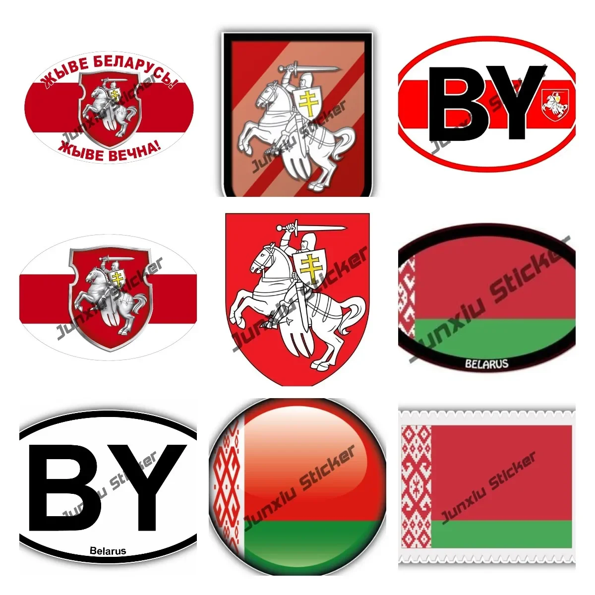 Belarus Car Decal Country Code BY Flag Sticker White Knight Pagonya Belarus Shield Crest National Flag Waterproof Accessories