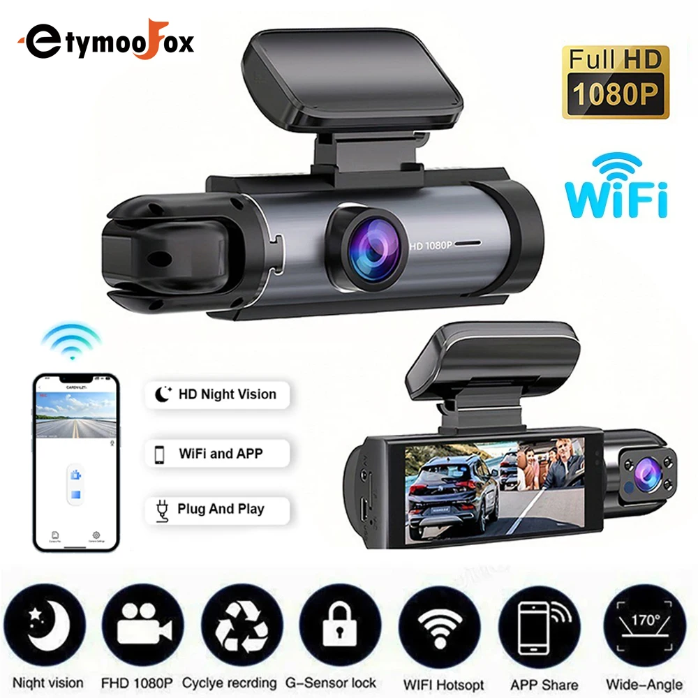 Dash Cam for cars 1080P Car DVR Video Recorder Dual car camera Front Inside View Camera Loop Recording WiFi Monitor Dashcam
