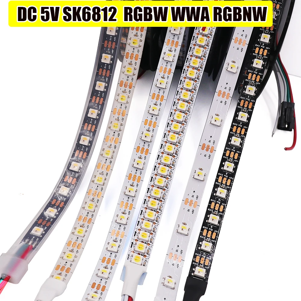 RGBW WWA RGBNW DC 5V 5050 Led Strip 4 in 1 Similar WS2812B 30/60/144Leds/Pixels/m Individual Addressable SK6812 Led Light