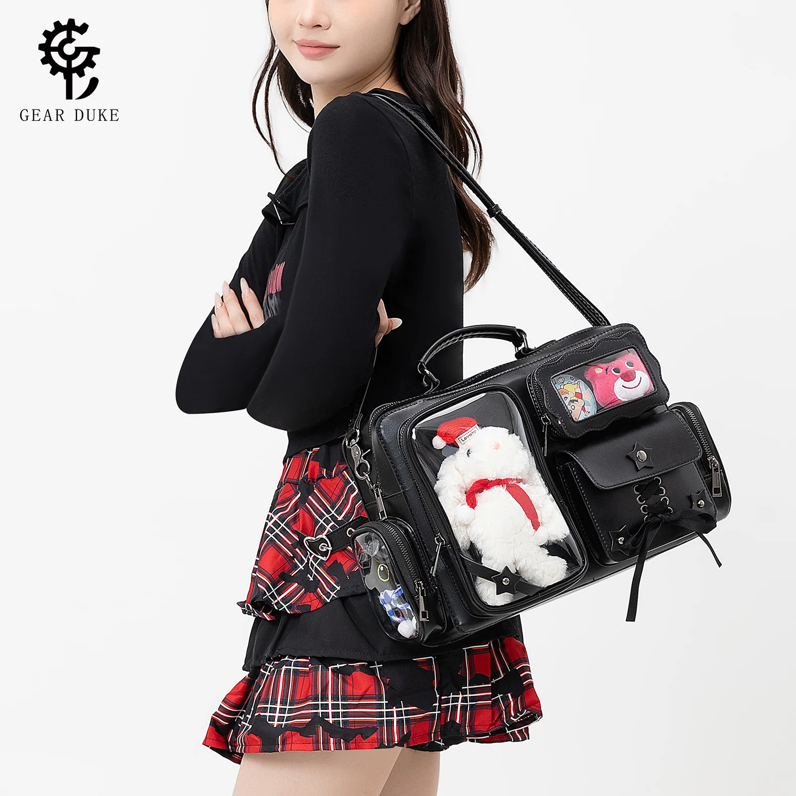 Pu Leater Hmulti-Window Ita-Bag Plushies Pins Large-Capacity Transparent Display Bag Featuring Character Plushie Merch Handbag