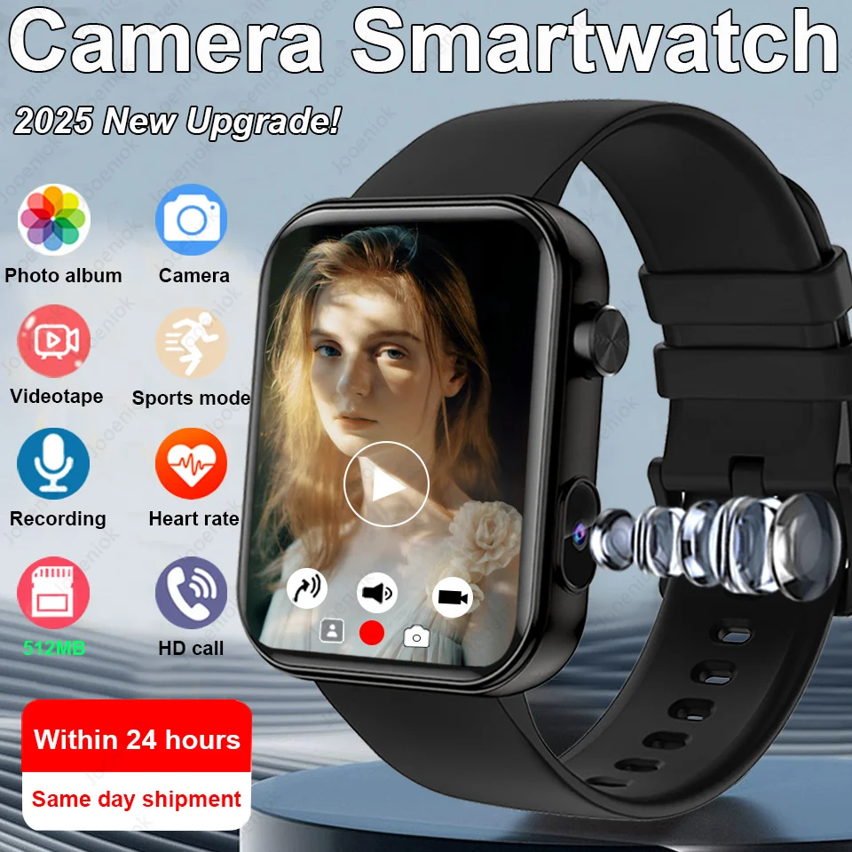 Jam Tangan Pintar Kamera Wanita Pria Mengambil Foto Merekam Video Olahraga Kebugaran 512MB Pemantauan Kesehatan Jam Tangan Pintar Panggilan Bluetooth Tahan Air