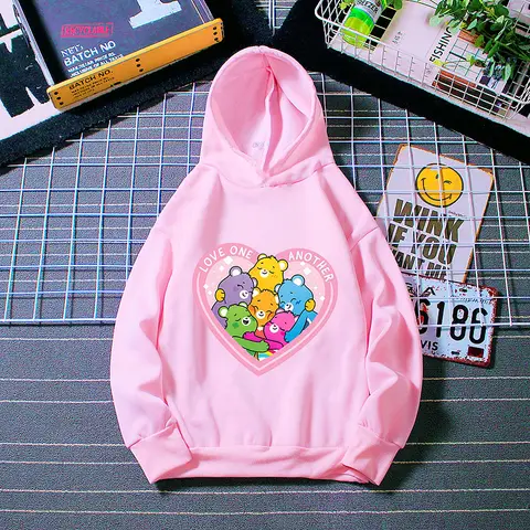 Caring Bears Sweatshirt with Hat Children Anime Fleece Hoodie Long Sleeve Tops Clothes Girls Boys Spring Autumn Clothing Gifts