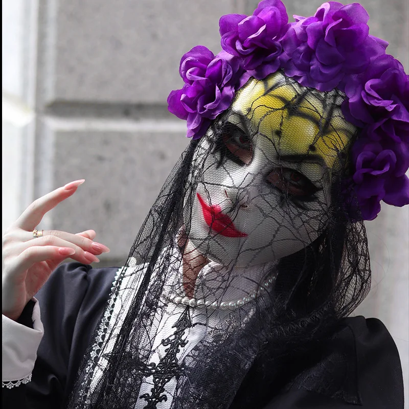 

Mexico Day of the Dead Cosplay Mask Masquerade Headdress Flower Headwear Makeup Party Role Play Props Accessories Unisex