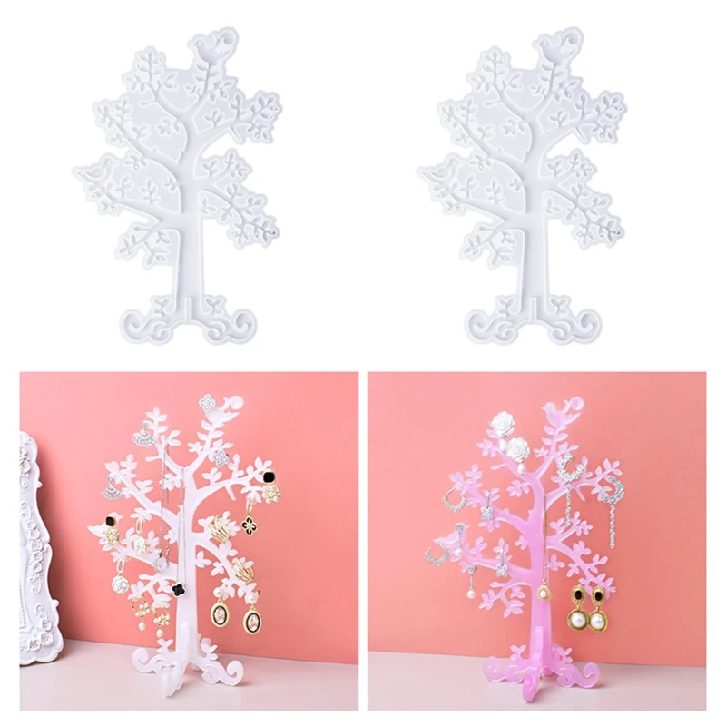 

Necklaces Holder Resin Molds Tree Display Stand Molds for Organizer Ring A0KD