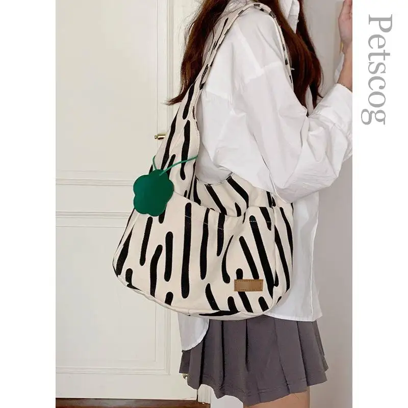 

Korean Fashion Canvas Tote Bags For Lady Zebra Pattern Large Capacity Handbag Travel Shoulder Bag Summer Casual School Handbags