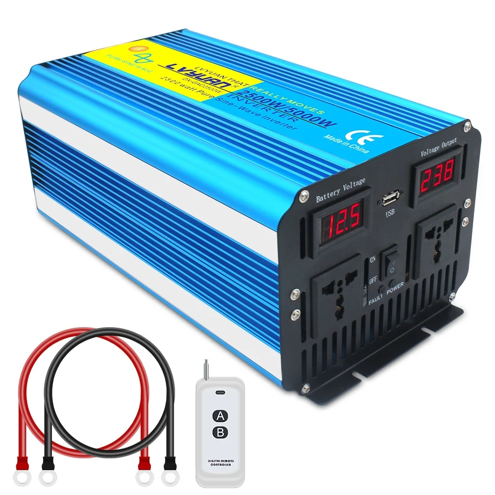 5000W PURE SINE WAVE INVERTER DC 12V/24V To AC 220V 110V LCD&LED Voltage Display Solar Converter Dual Universal EU US Socket