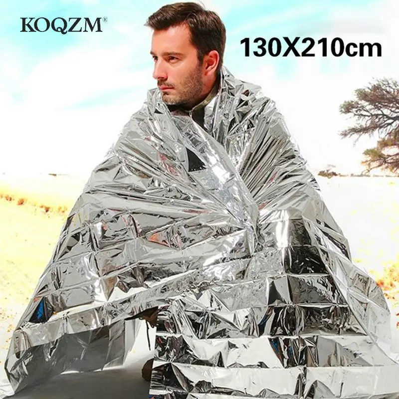 Poncho térmico de emergencia reutilizable, manta ligera plegable, resistente al agua, a prueba de viento, parasol, estera de Camping, almohadilla, cubierta, 130x210CM