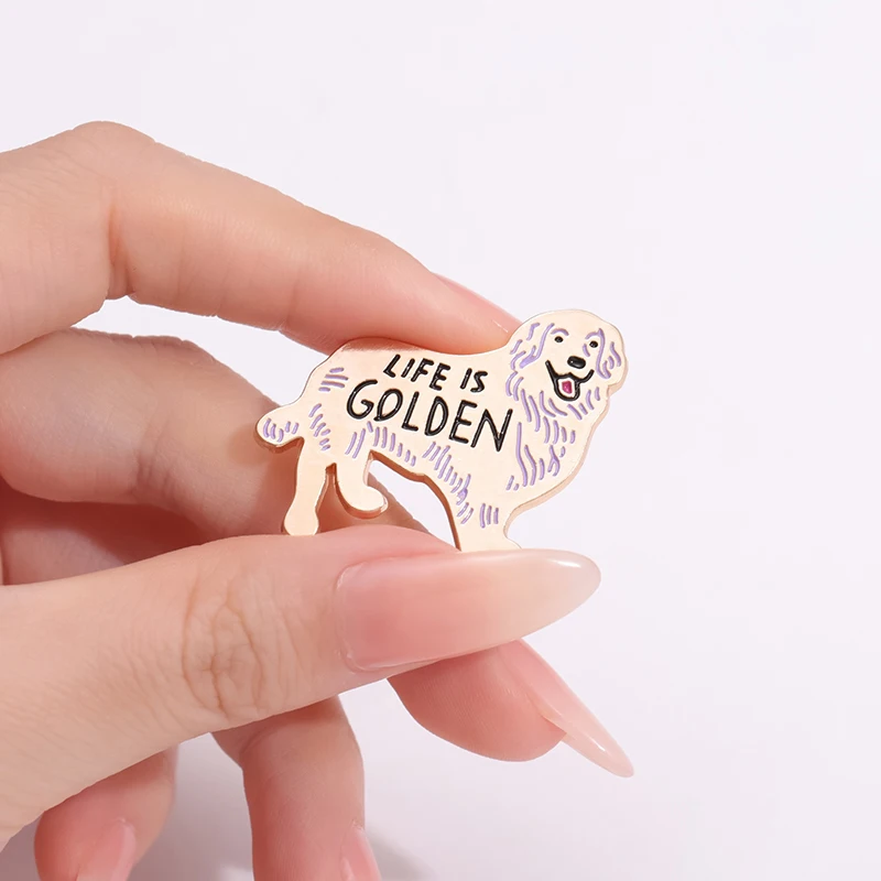 Life Is Golden Enamel Pins Custom Golden Retriever Dog Brooches Lapel Badges Happy Puppy Jewelry Gift For Dog Lovers 