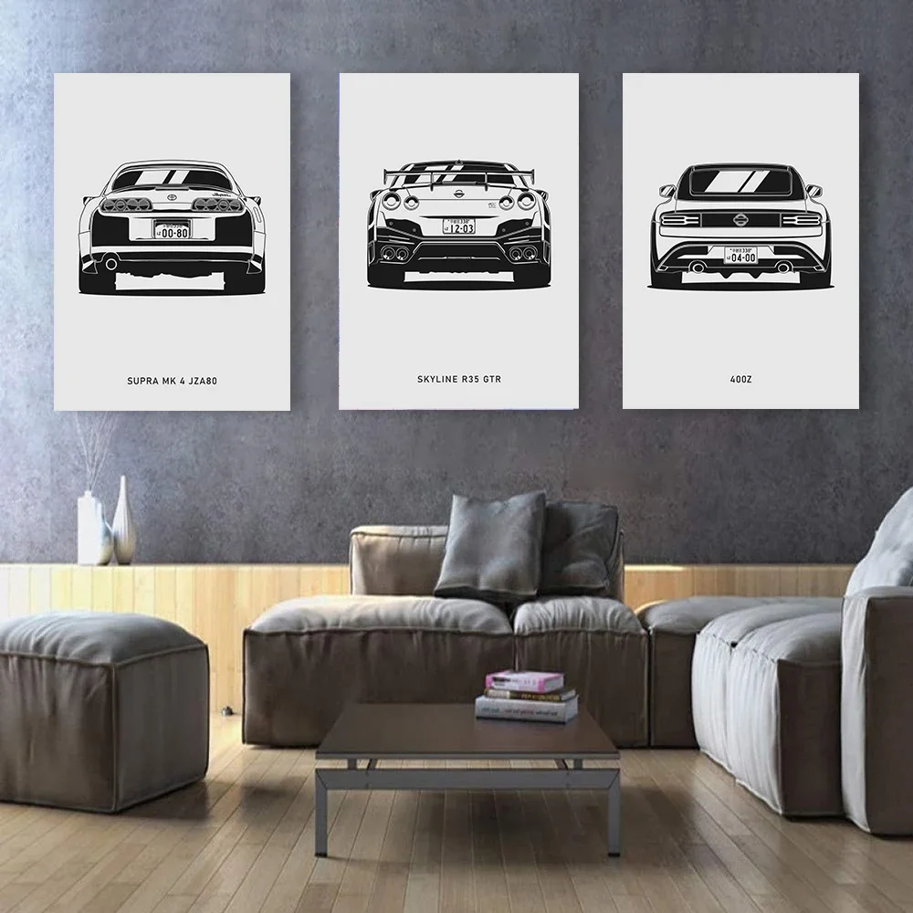 80s Car Black and White Car Poster AE86 S1 Sport Cars Off-road Pickup Supra Mk3 Decoration Wall Art Home Decor Painting Canvas