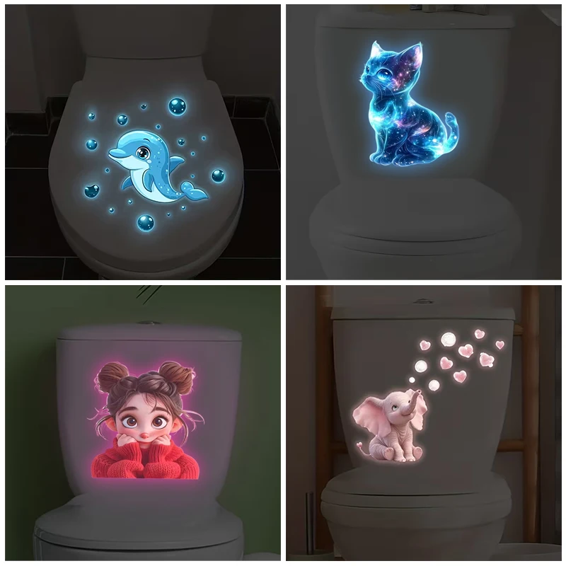 **1PC Glow-in-the-Dark Girl Dolphin Toilet Sticker Luminous Self-Adhesive Vinyl Wall Sticker Bathroom Wall Or Window Decoration