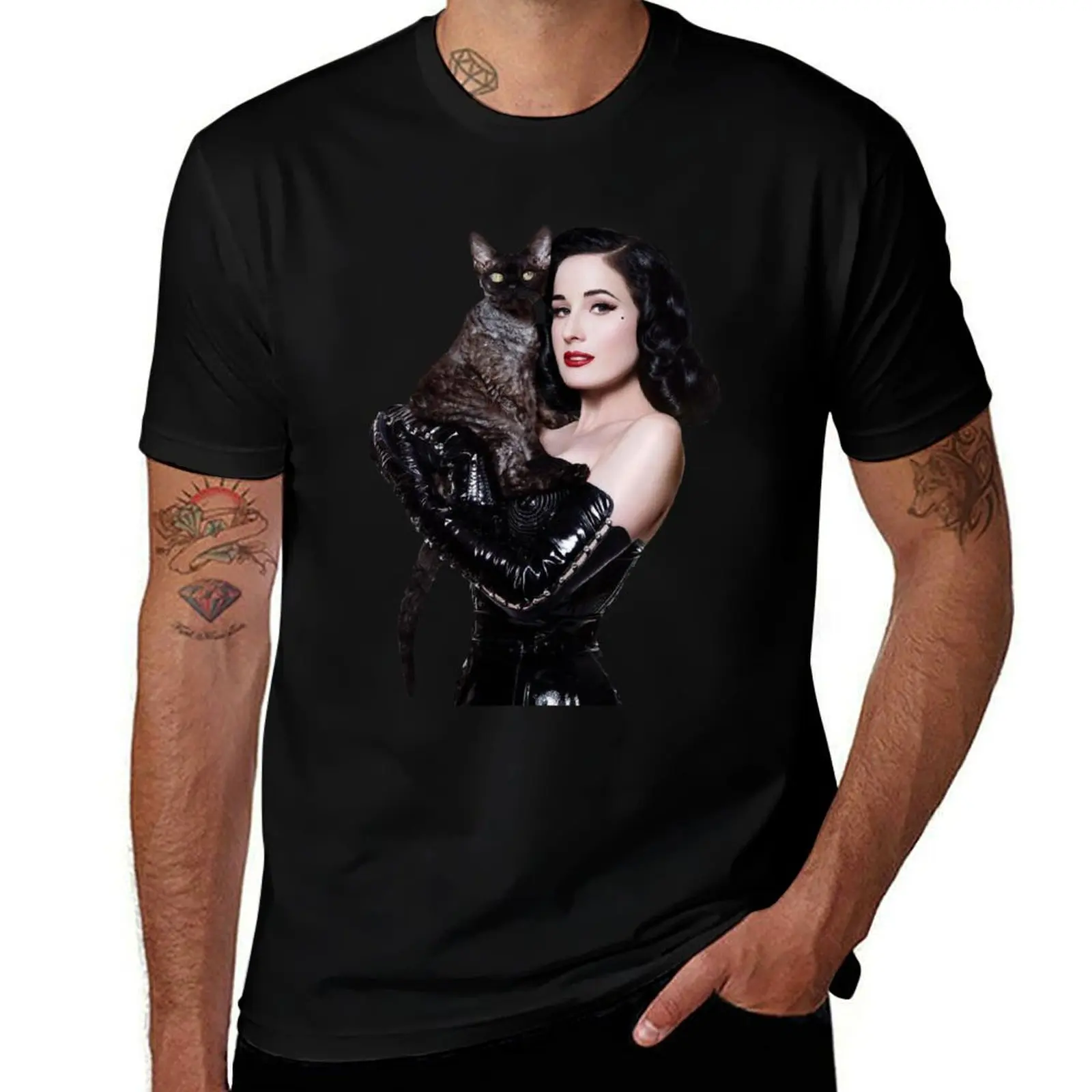 Dita and Aleister the Cat von Teese Cutout T-Shirt Creative Graphic Tee Shirt