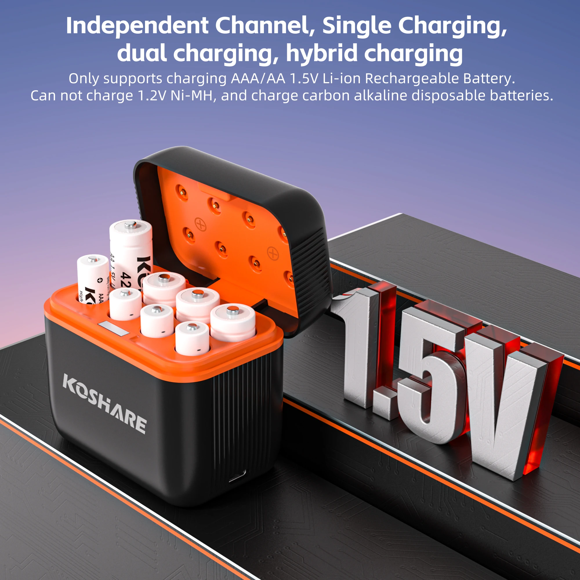 

KOSHARE 1.5V AA/AAA Lithium Battery Charger 8 Slots Rechargeable Fast Charging Box for 1.5V Batteries with Fast Charging Cable
