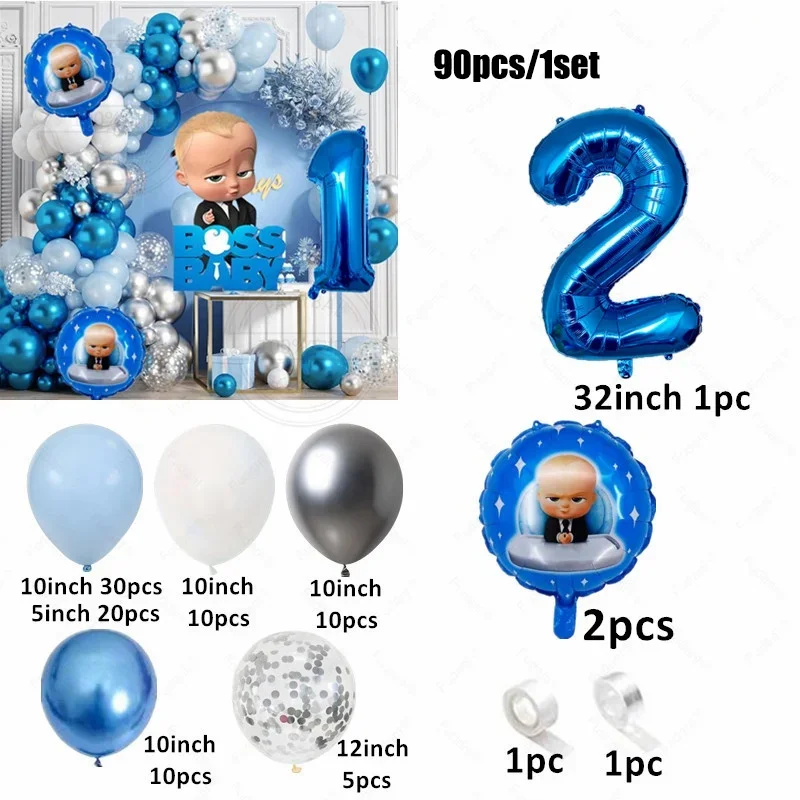 90pcs/set Boss Baby Theme Balloon Garland Arch Kit Newborn Baby Shower Foil Helium Balloon Kids Bluey Party Decorations Supplies