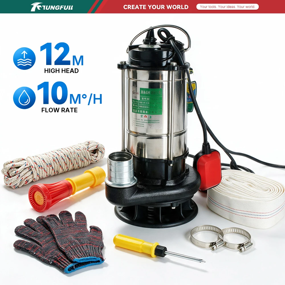 Automatic Submersible Sewage Sump Pump With Float Switch High Head Household Water Pump Hose For Septic Tank Pool Basement Drain