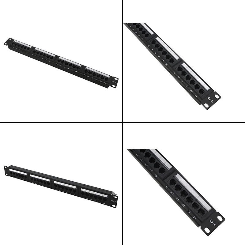 

24 порта UTP Cat 5e/6 Сетевая патч-панель Неэкранированные порты RJ45 19-дюймовая стойка с задним рычагом управления Черный/красочный