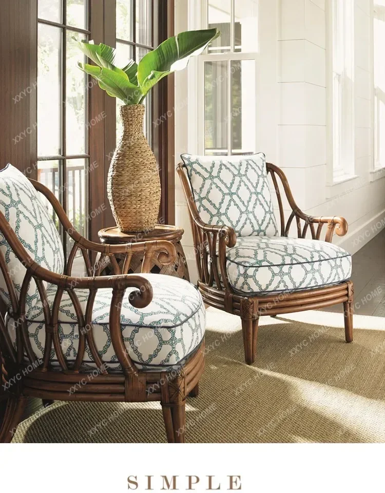 

style, solid wood single sofa, living room leisure courtyard rattan chair balcony single chair pedal