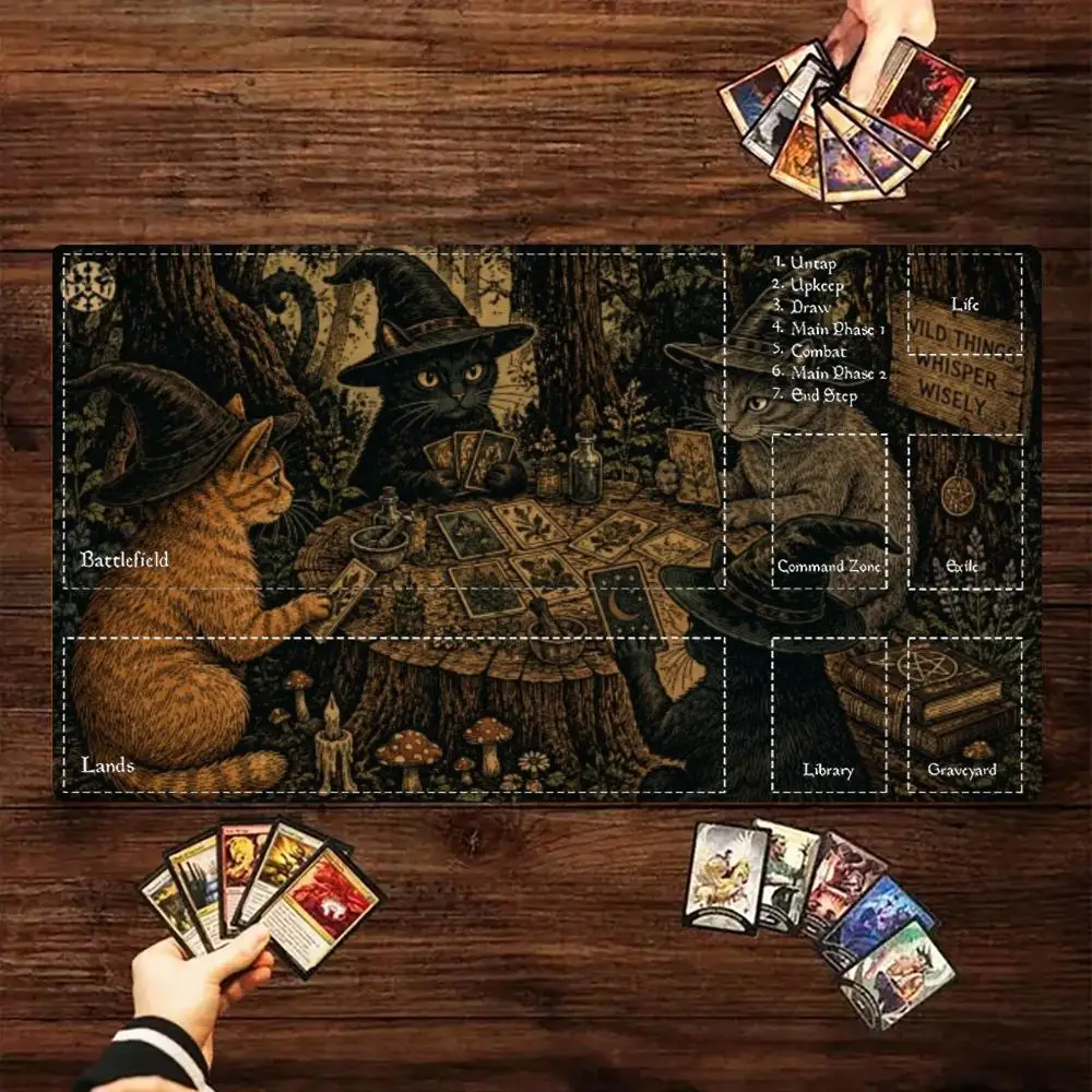 Vintage Witch Cats Tarot Forest Large MTG Playmat TCG Battle Mat Anti-Slip Durable Stitched Edge Commander Desk tapete magic mtg