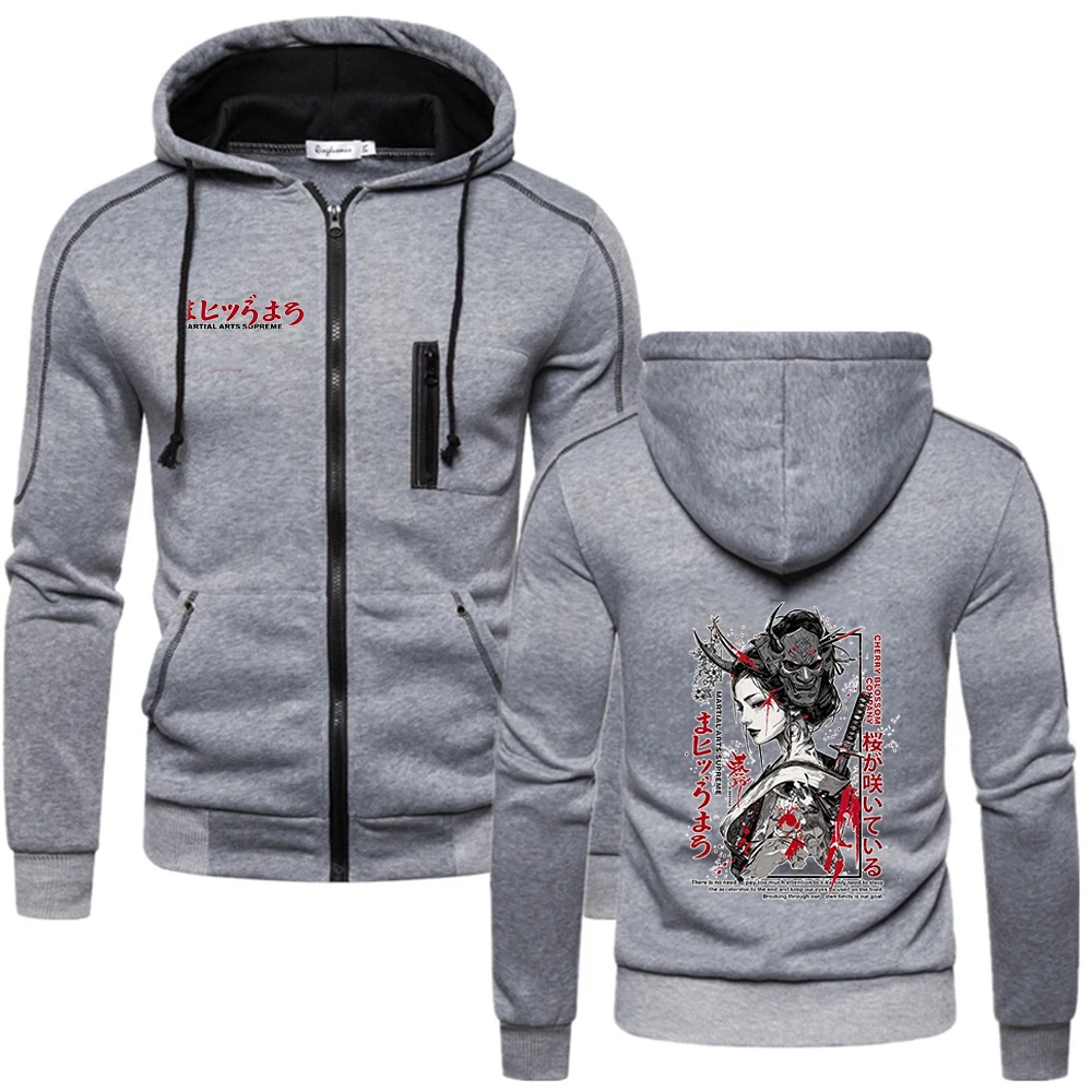 Classic and Durable 2026 New Style Hoodies Spring And Autumn Men's Cherry Blossom Geisha Samurai Pattern Logo Print Coat Jacket