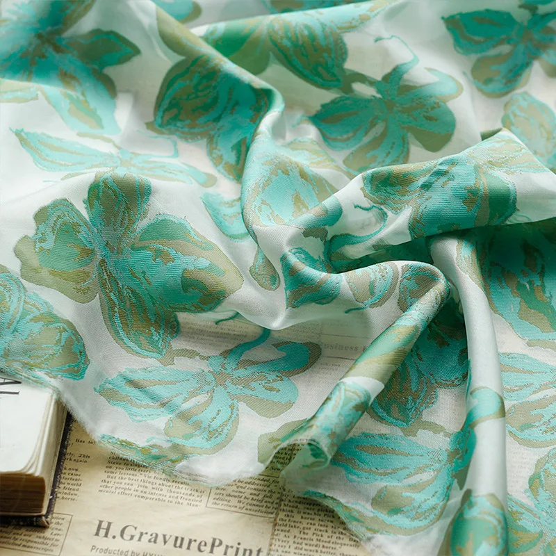 

Green Color Yarn Dyed Jacquard Fabric Spring Summer Oil Painting Texture Brocade Flower Fabric for Dress Diy Sewing 50cmx145cm