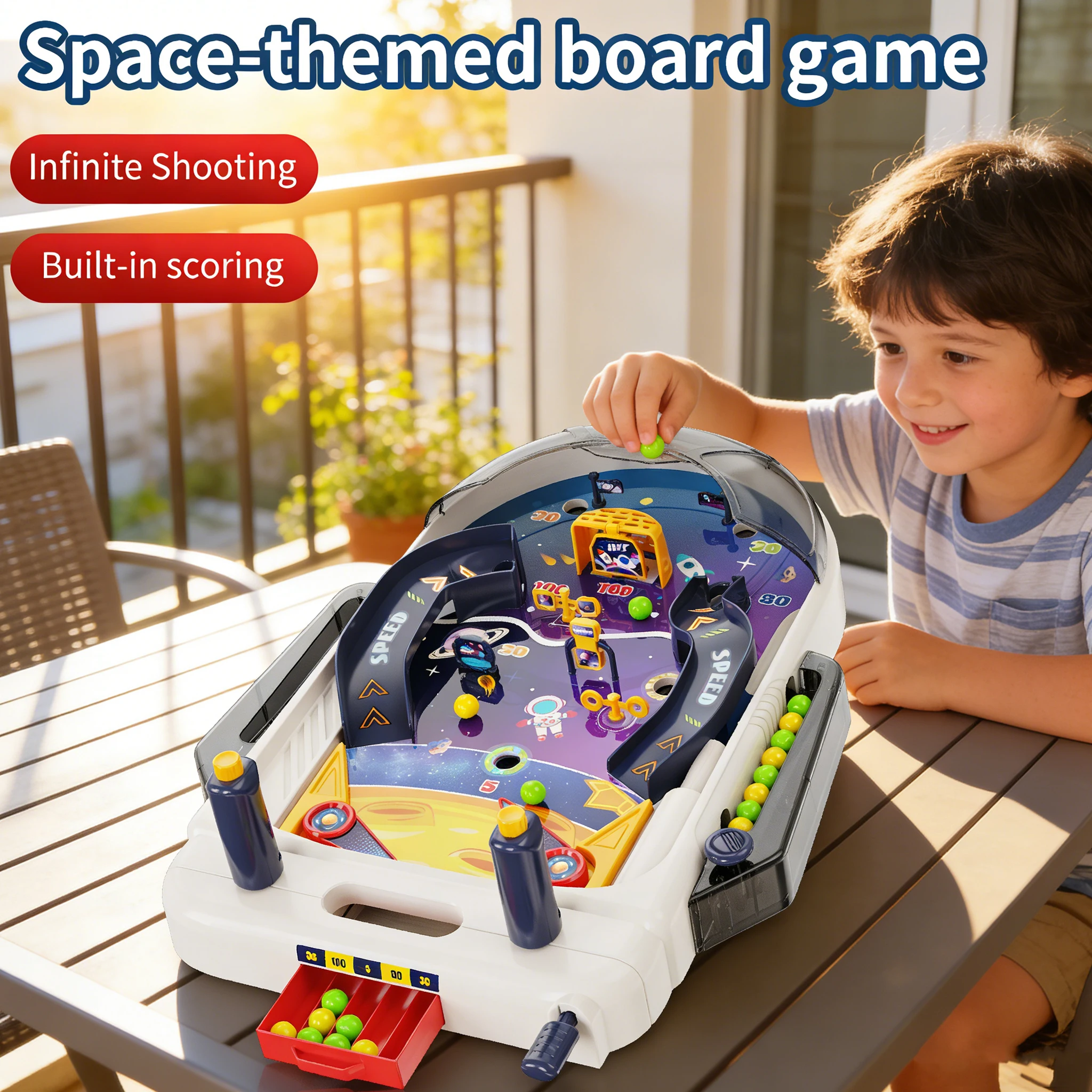 

Space Pinball Table Board Game Desktop Interactive Toys Table for Family Party Kids Boys Sport Outdoor Portable Interactive Game