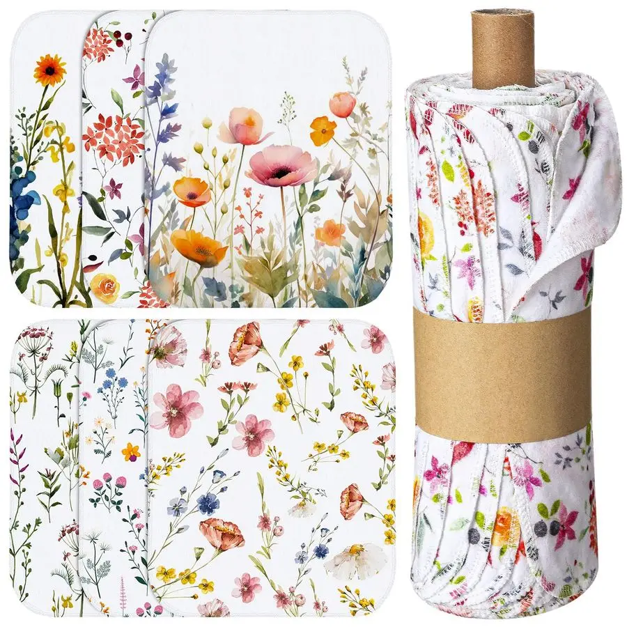 

Набор многоразовых чистящих салфеток, моющиеся хлопковые кухонные полотенца для домашних вечеринок, оптом, 9,84x11,81 дюйма, полевые цветы