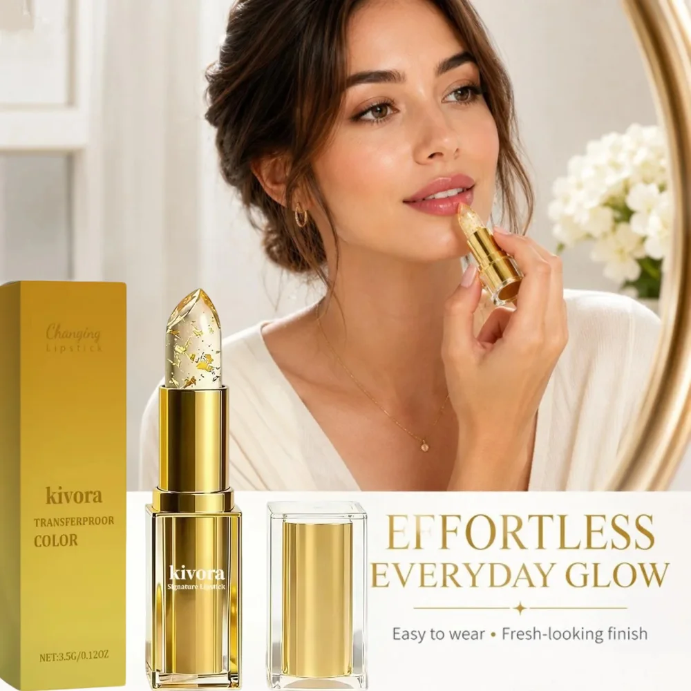 Crystal Gold Foil Color Changing Lip Balm Transparent Jelly Temperature‑Responsive Lipstick Moisturizer Long Wear Shine Lip Care