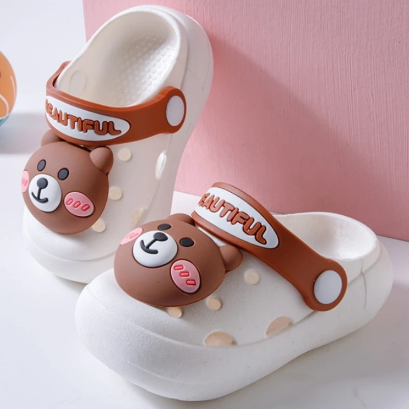 Kids Slippers Sandals Summer children Hole Shoes Cute Personality Three-Dimensional Bears Soft Soles Comfortable Boys Girls Shoe