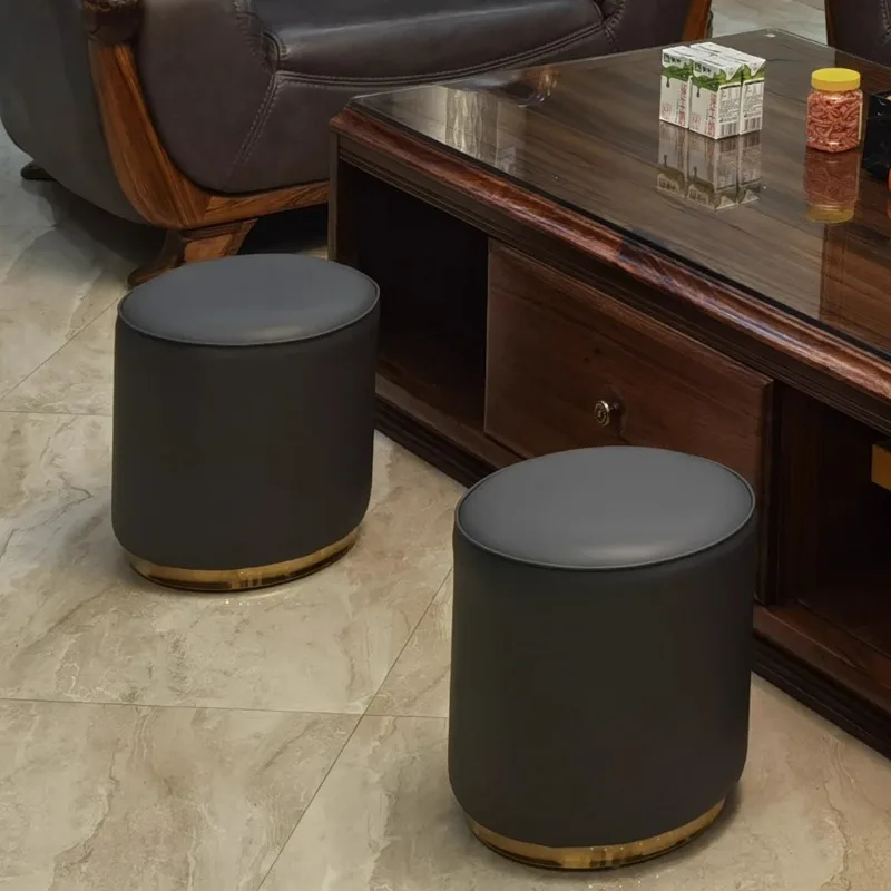 

Круглый табурет из скандинавской кожи, ткань, маленькая входная дверь, сменная обувь, маленькая скамейка, легкая роскошная низкая пуфик, табуретки для обуви