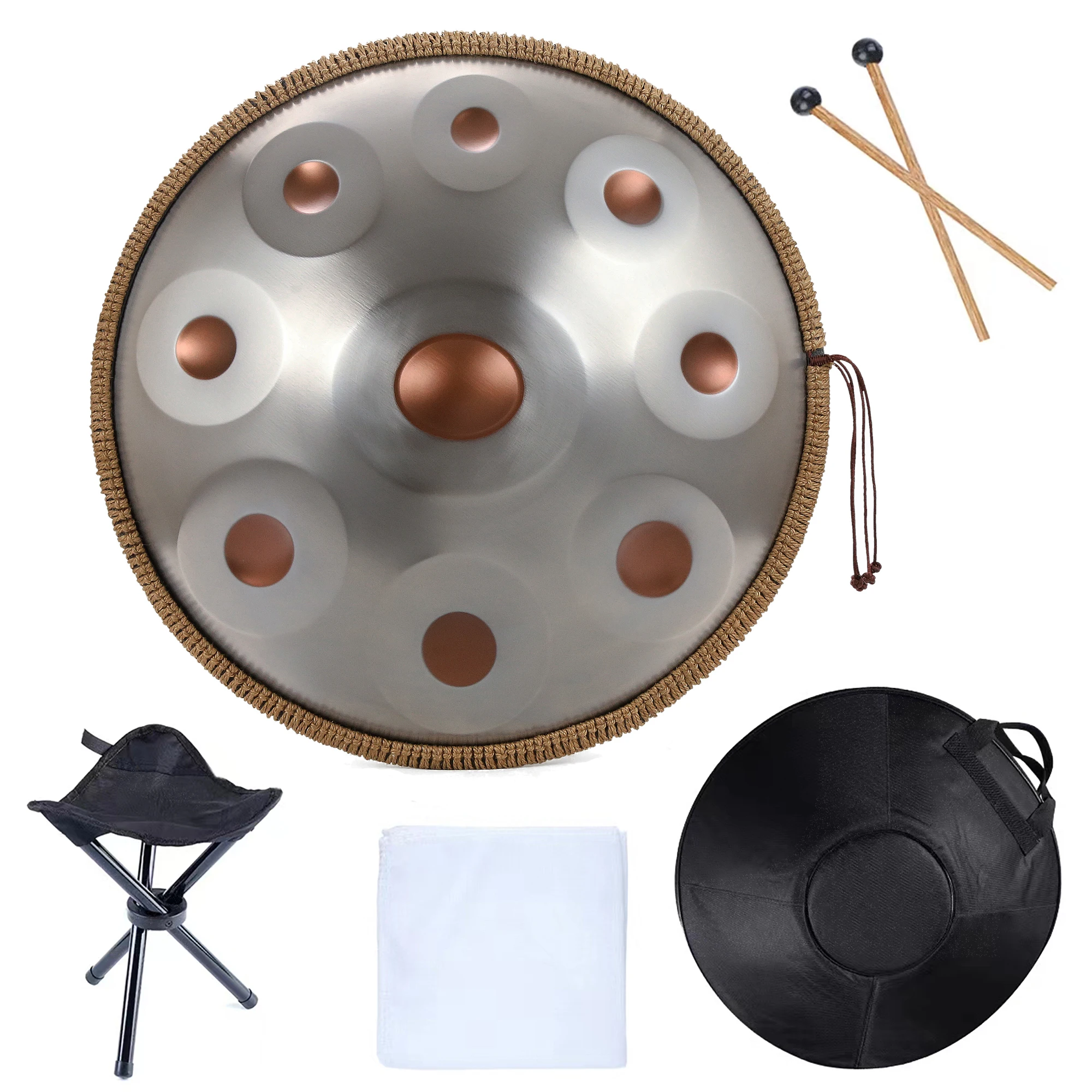 Handpan 440HZ 10 Notes D Minor, 22 Inch Pantam 9 notes for Beginner, Steel Han Pan Drum, Yoga Meditation Musical Instruments