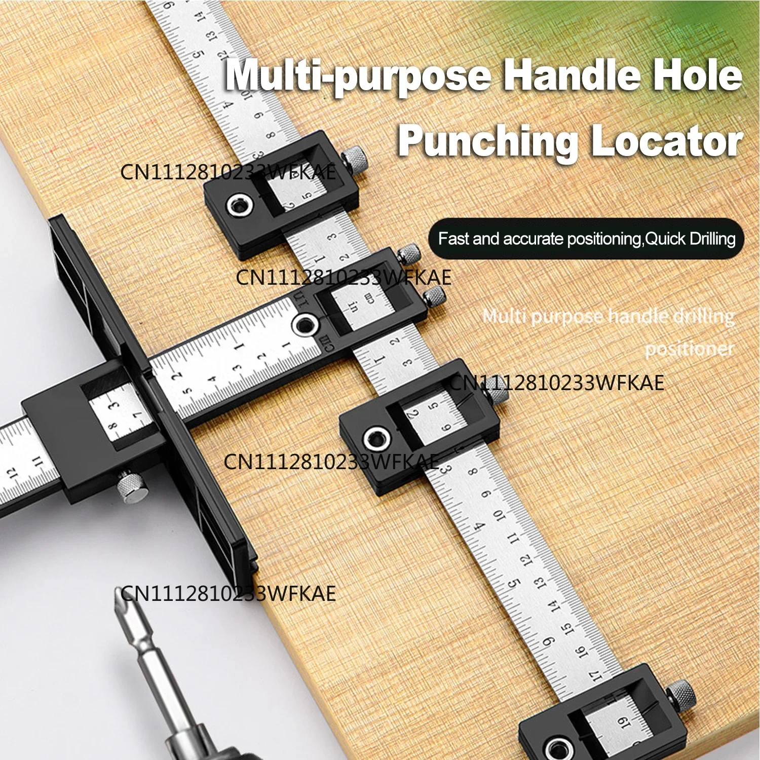 Woodworking drilling positioning fixture, cabinet handle knob positioning template