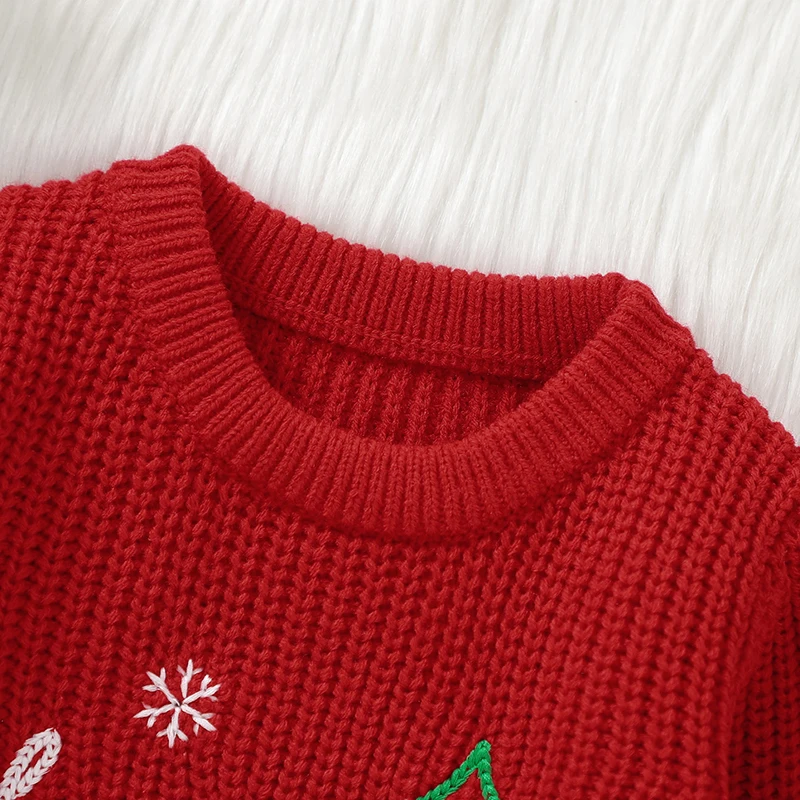 Infant Baby Girl Sweaters Clothes Winter Casual Red O Neck Full Sleeve Knit Newborn Toddler Boy Christmas Pullovers Tops Outwear