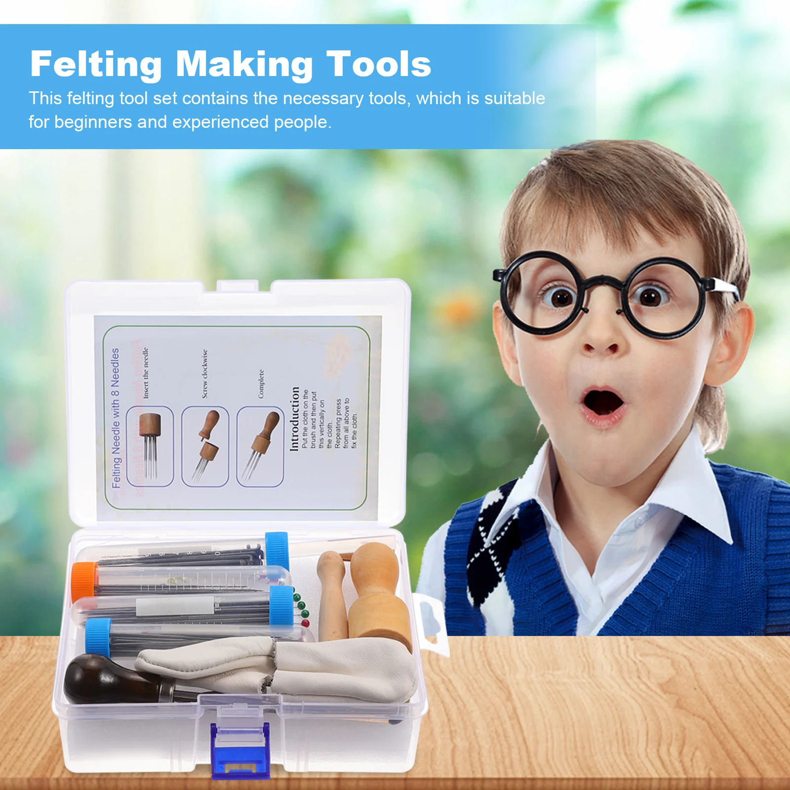 

1Set Complete Felting Tools Needle Felting Kit for Handmade Felt Crafts Wool Art DIY Punch Set Includes Storage Box and 8