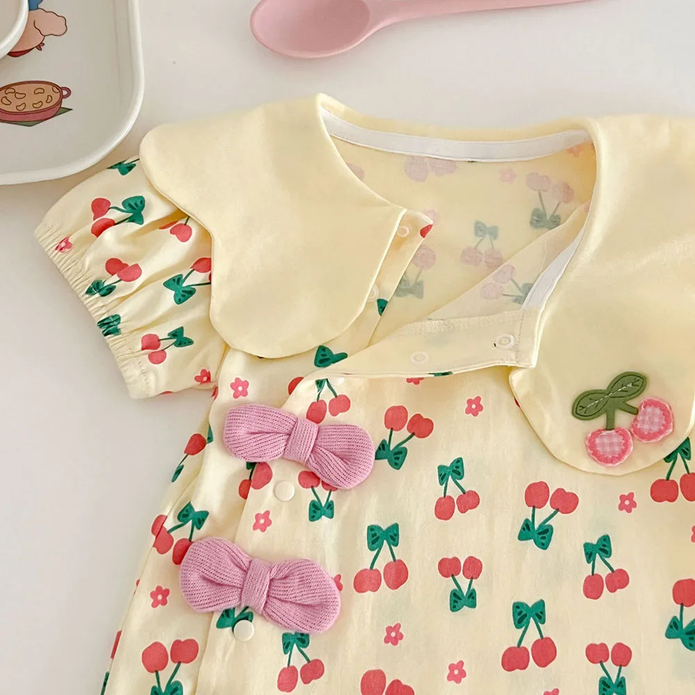 MILANCEl 0-2Y Summer Baby Rompers Cute Cherry Print Girls Jumpsuits Sweet Baby Girl Outfit