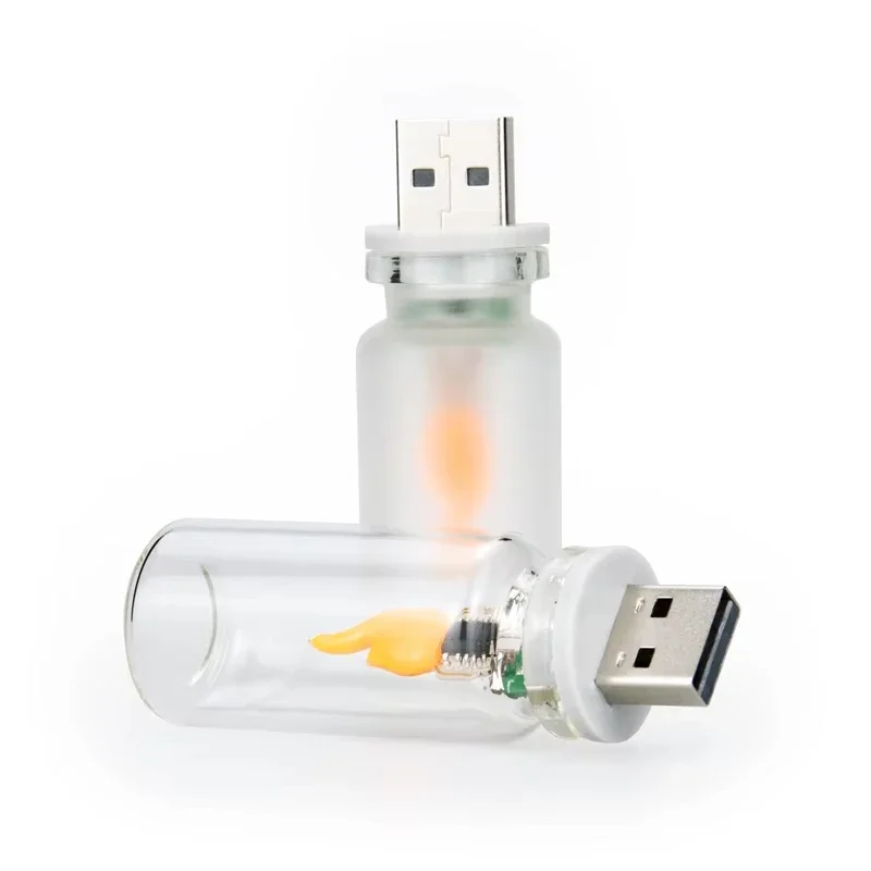 USB Candle Night Light Flame Flickering LED Frosted Clear Glass Simulated Flame for Car Home Room Laptop PC Festival Decoration