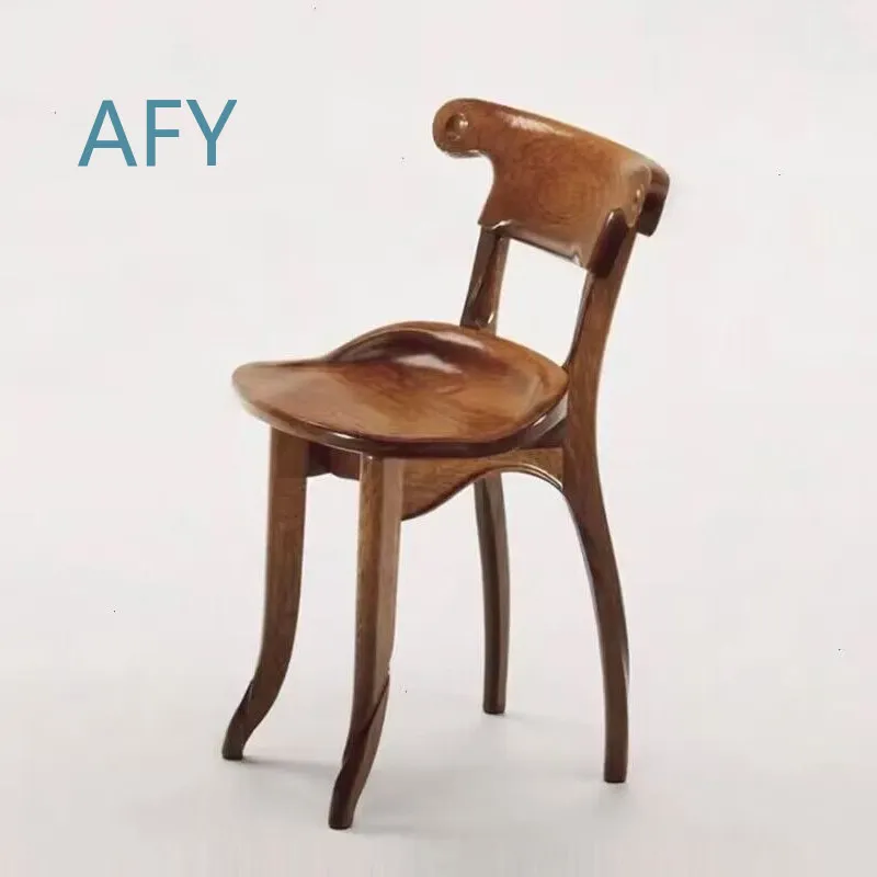 Spanish Art Medieval Dining Chair for Home Backrest Solid Wood Teak Tenon Mortise Structure Gaudi Style Chair for Living Room