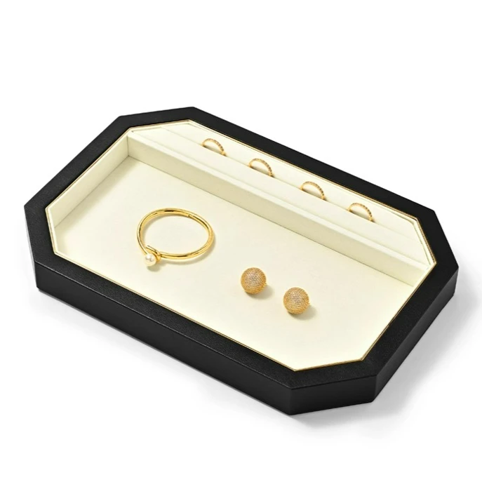 Jewelry Display Tray with PU Leather, Felt, Necklace, Ring, and Pendant Showcases for Merchandise Presentation