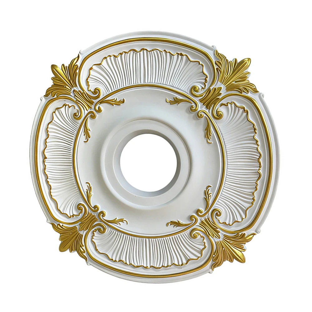1pc PU Ceiling Medallion Decorative Ceiling Chandelier Medallion 33.5/45.5cm With Gold Accent Round Home Lighting Base