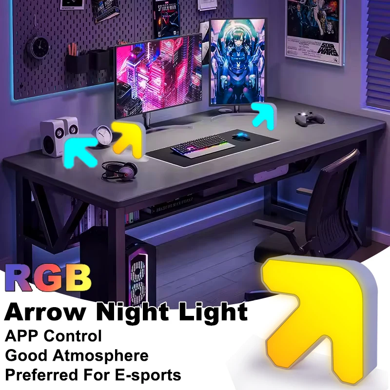 

LED Arrow Shape Night Light RGB Esport Atmosphere Lamp APP Control Table Lights USB Plug in Music Sync Game Party Room Decor