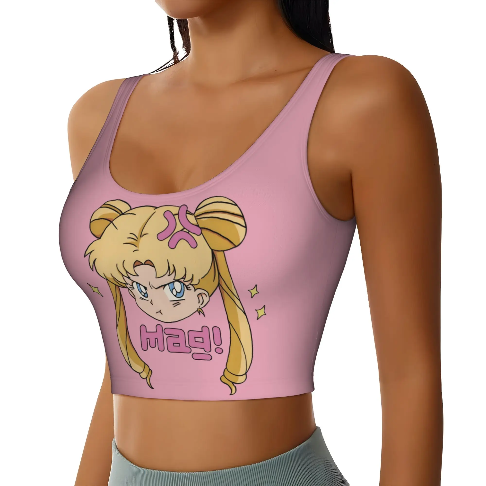 Custom Sailors Anime Moons High Impact Sports Bras for Women Usagi Tsukino Seamless Workout Running Crop Tank Tops