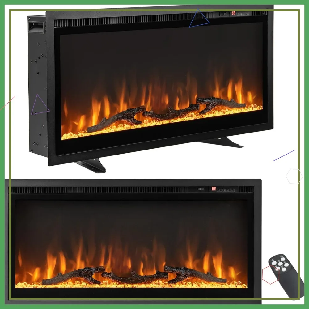

36-Inch Electric Fireplace: Recessed, Wall-Mounted & Freestanding, 750W/1500W Heater with Remote, Adjustable Flame Colors