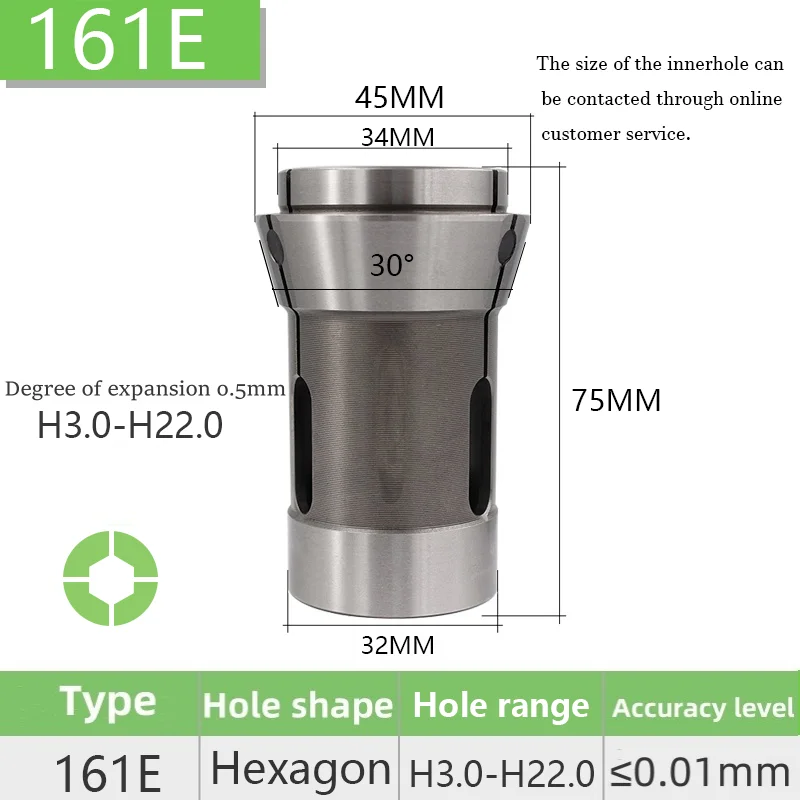 

F32 161E Hexagon Hole DIN6343 MIYANO CNC lathe Front Push collet Spring Steel High Precision Chuck Round Square Hexagon